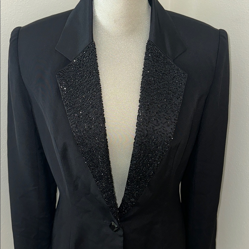 Laurence Kazar Paris New York black jacket silk beaded collar 6 cocktail